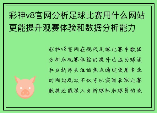 彩神v8官网分析足球比赛用什么网站更能提升观赛体验和数据分析能力